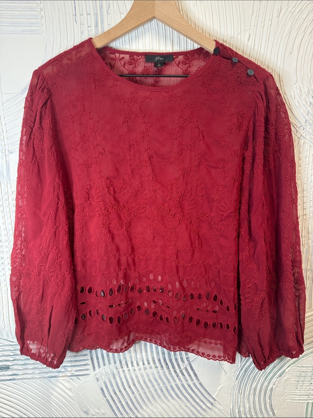 J. Jill Wine-Red Embroidered Eyelet Blouse N0448